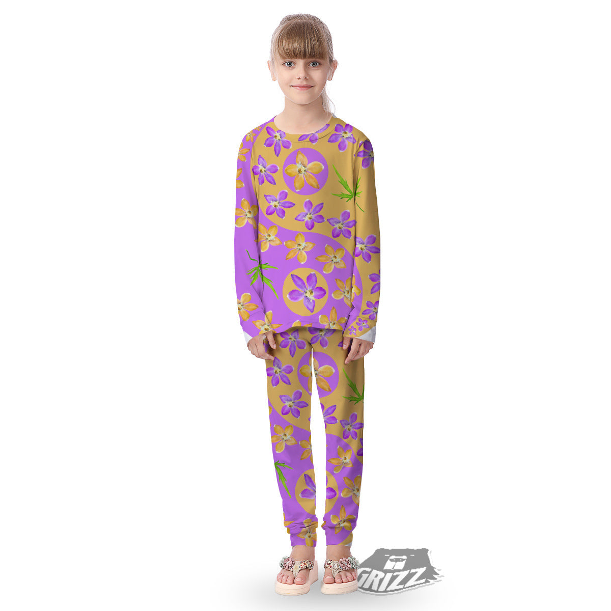 Yin Yang Colorful Flowers Print Kid's Pajamas-grizzshop