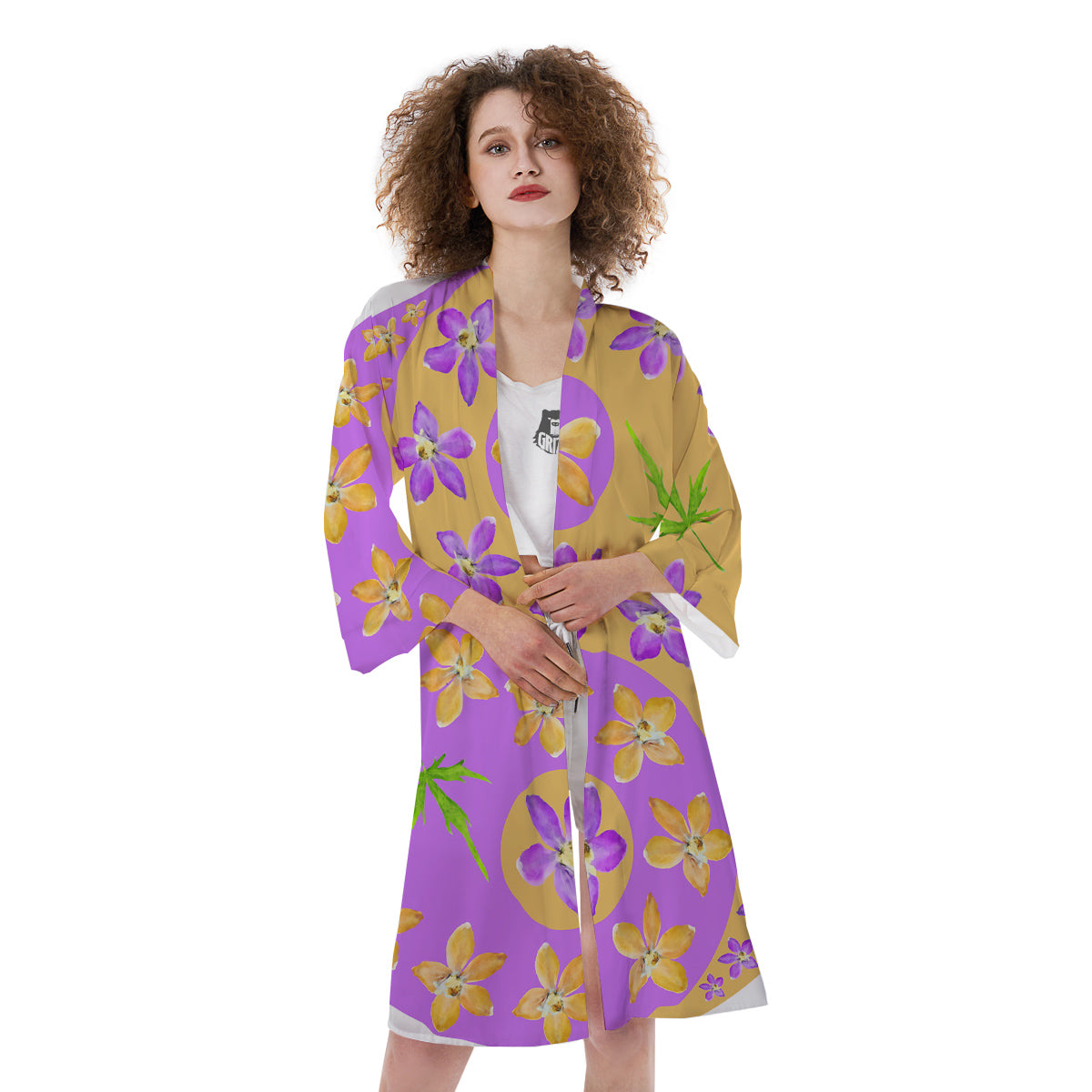 Yin Yang Colorful Flowers Print Kimono-grizzshop