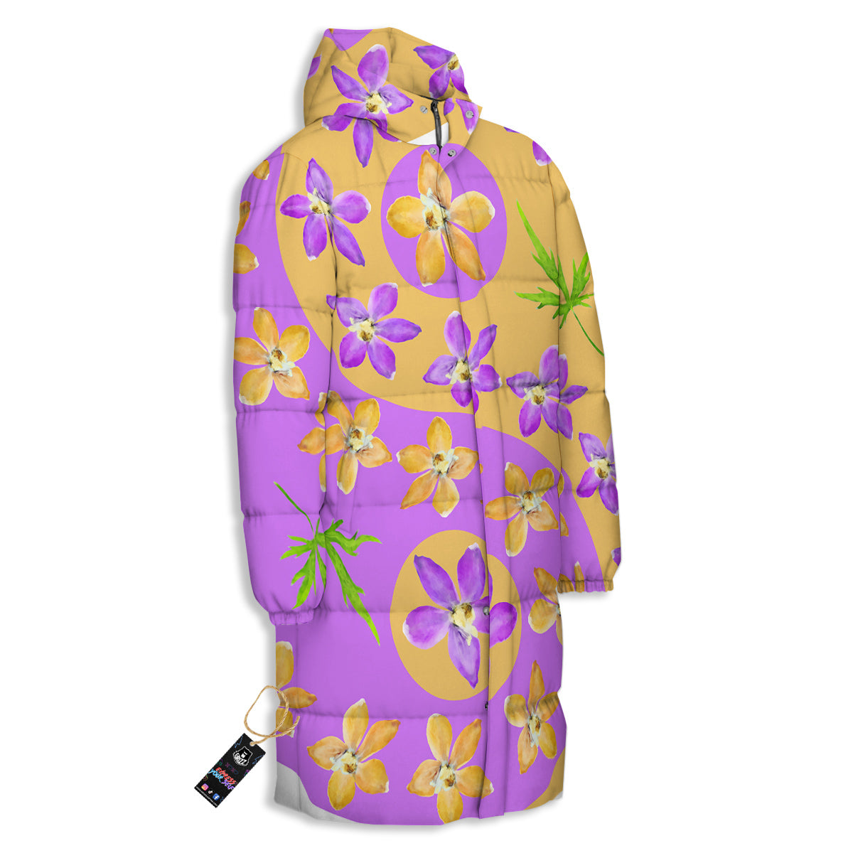 Yin Yang Colorful Flowers Print Long Down Jacket-grizzshop
