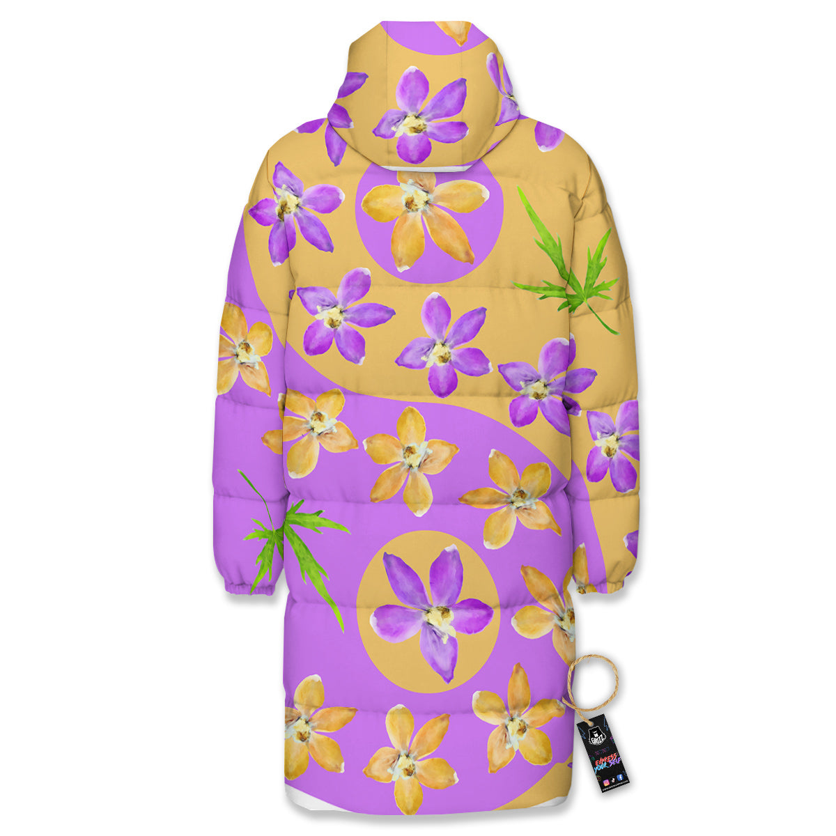 Yin Yang Colorful Flowers Print Long Down Jacket-grizzshop