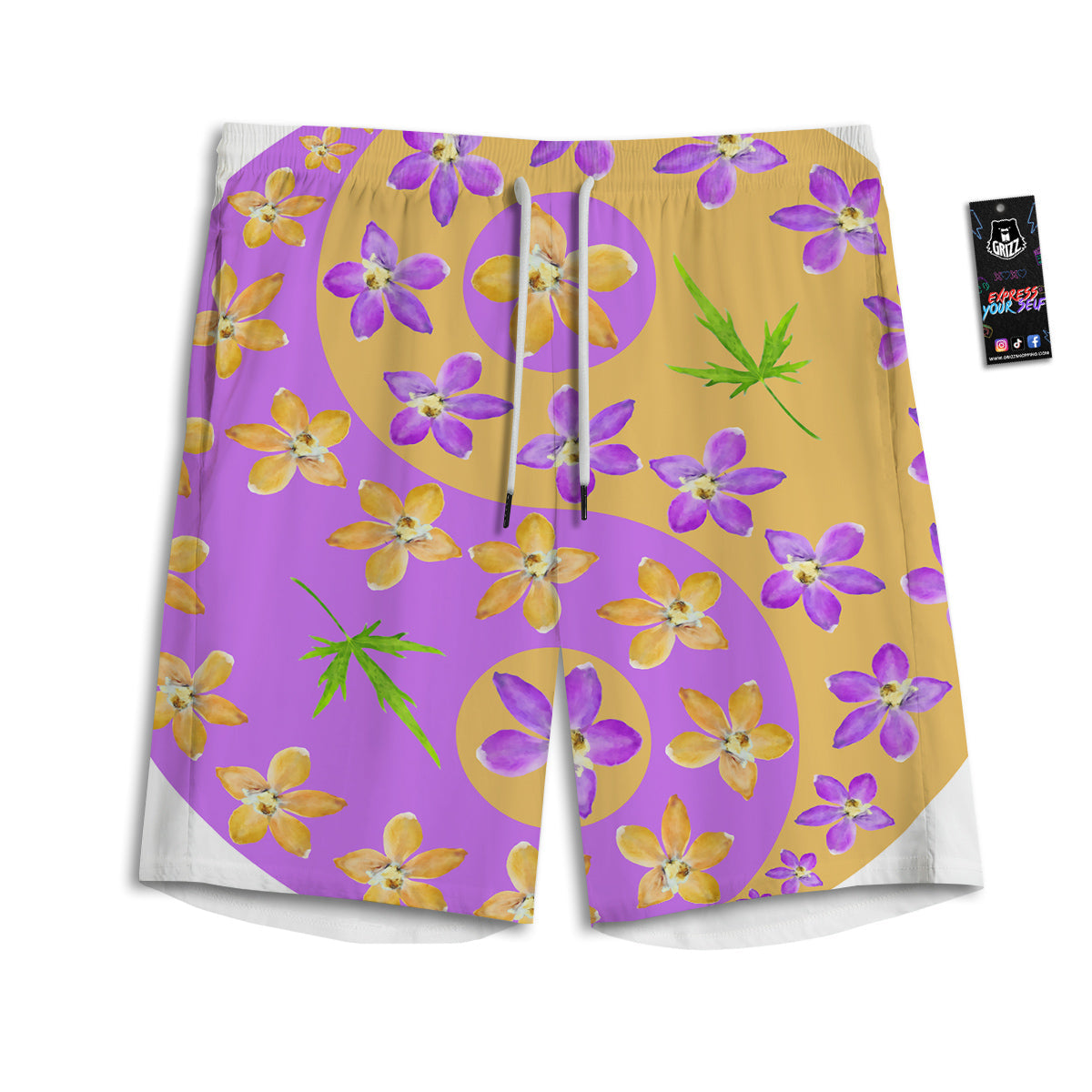 Yin Yang Colorful Flowers Print Men's Athletic Shorts-grizzshop