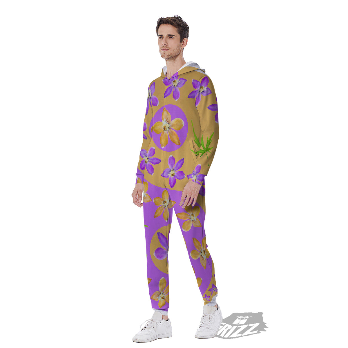 Yin Yang Colorful Flowers Print Men's Jumpsuit-grizzshop