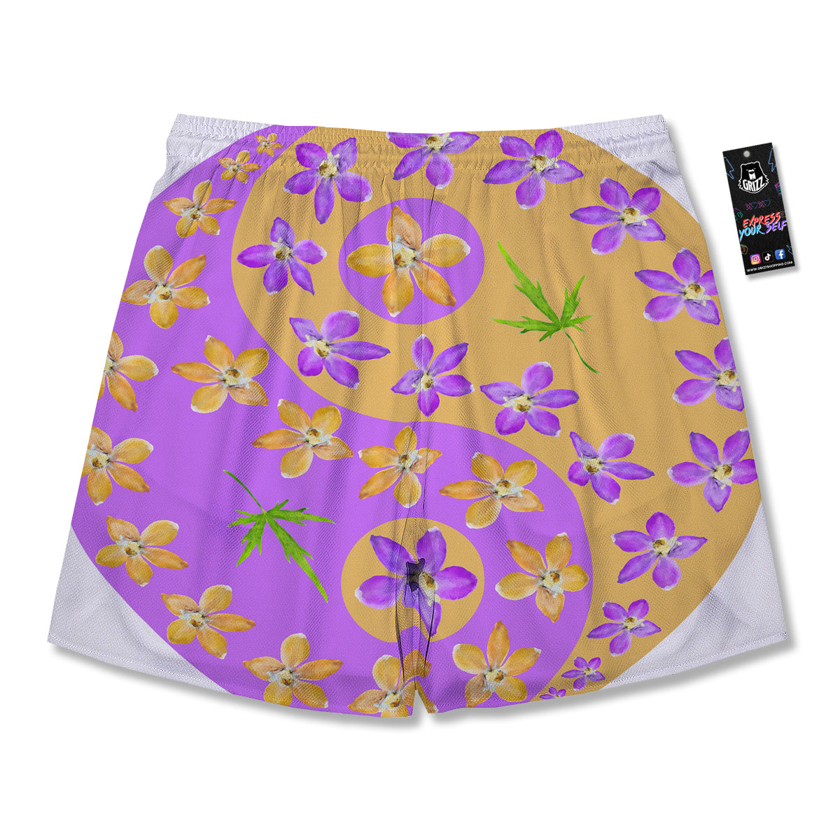 Yin Yang Colorful Flowers Print Men's Running Shorts-grizzshop