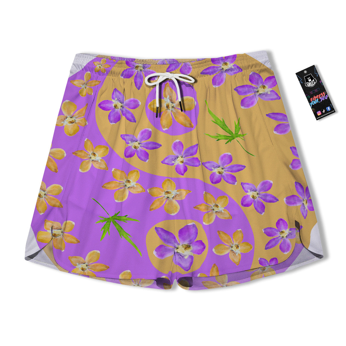 Yin Yang Colorful Flowers Print Men's Running Shorts-grizzshop