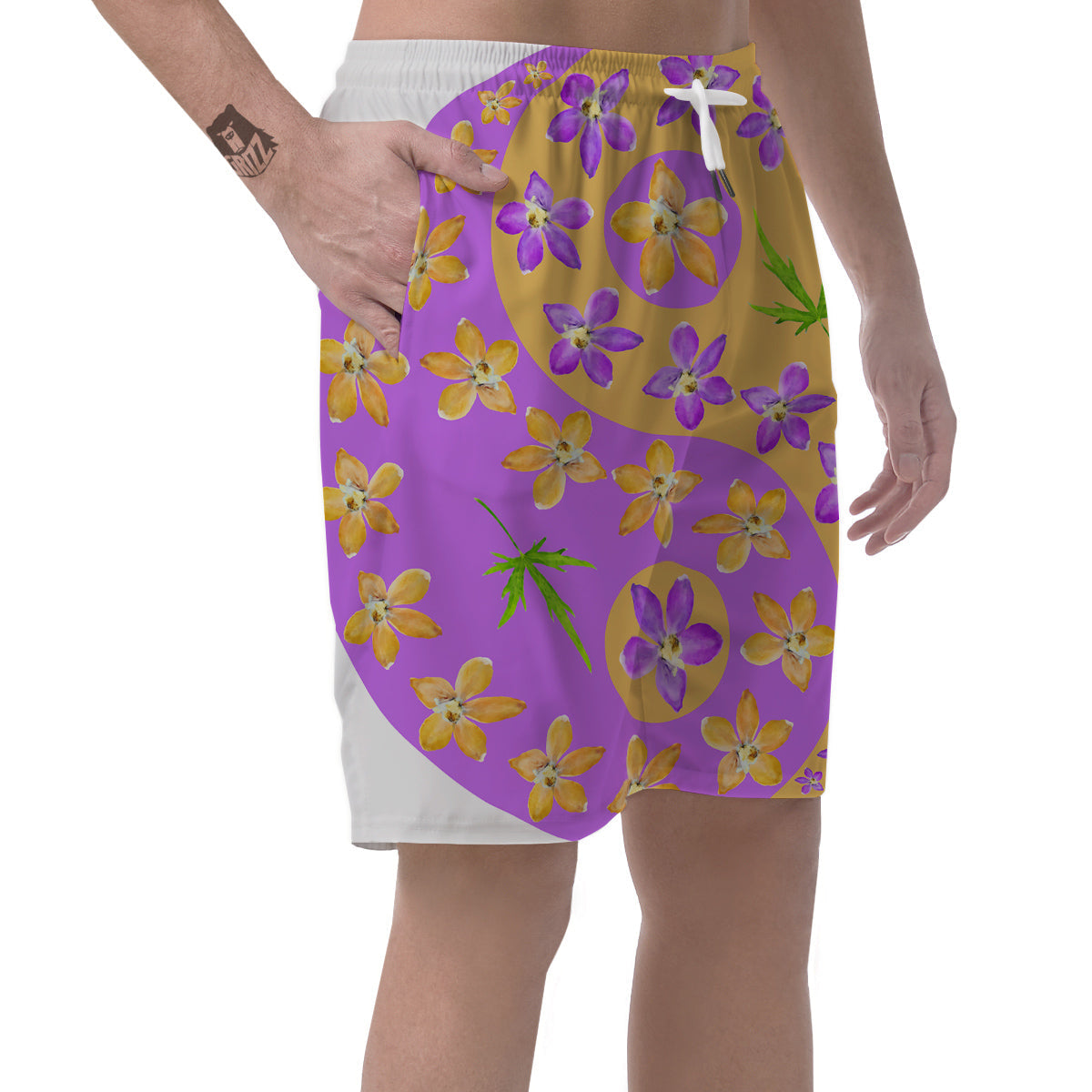 Yin Yang Colorful Flowers Print Men's Shorts-grizzshop