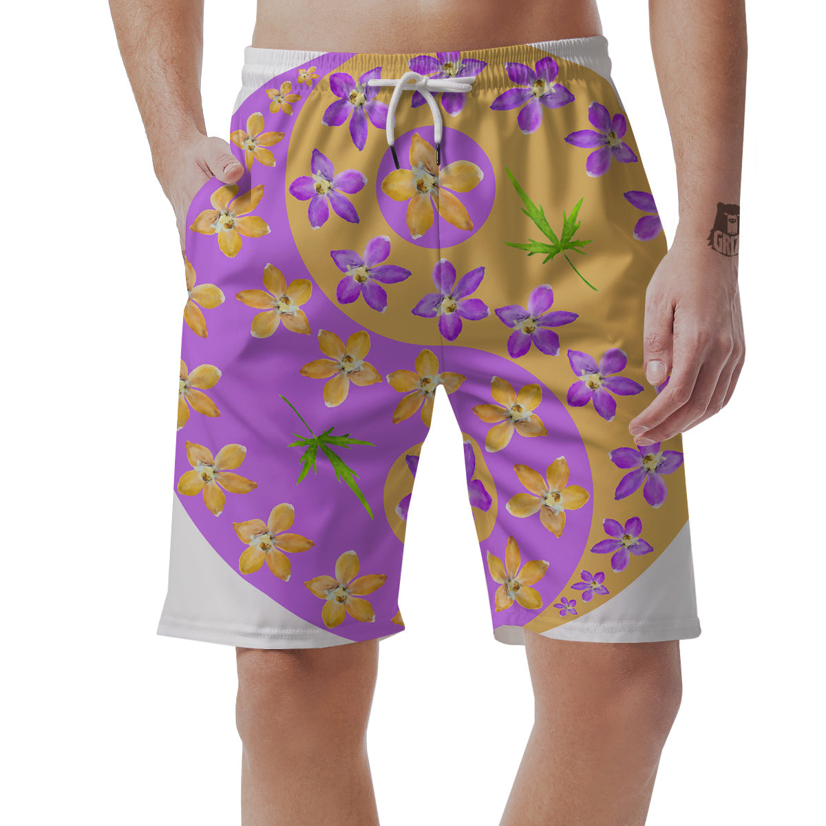 Yin Yang Colorful Flowers Print Men's Shorts-grizzshop