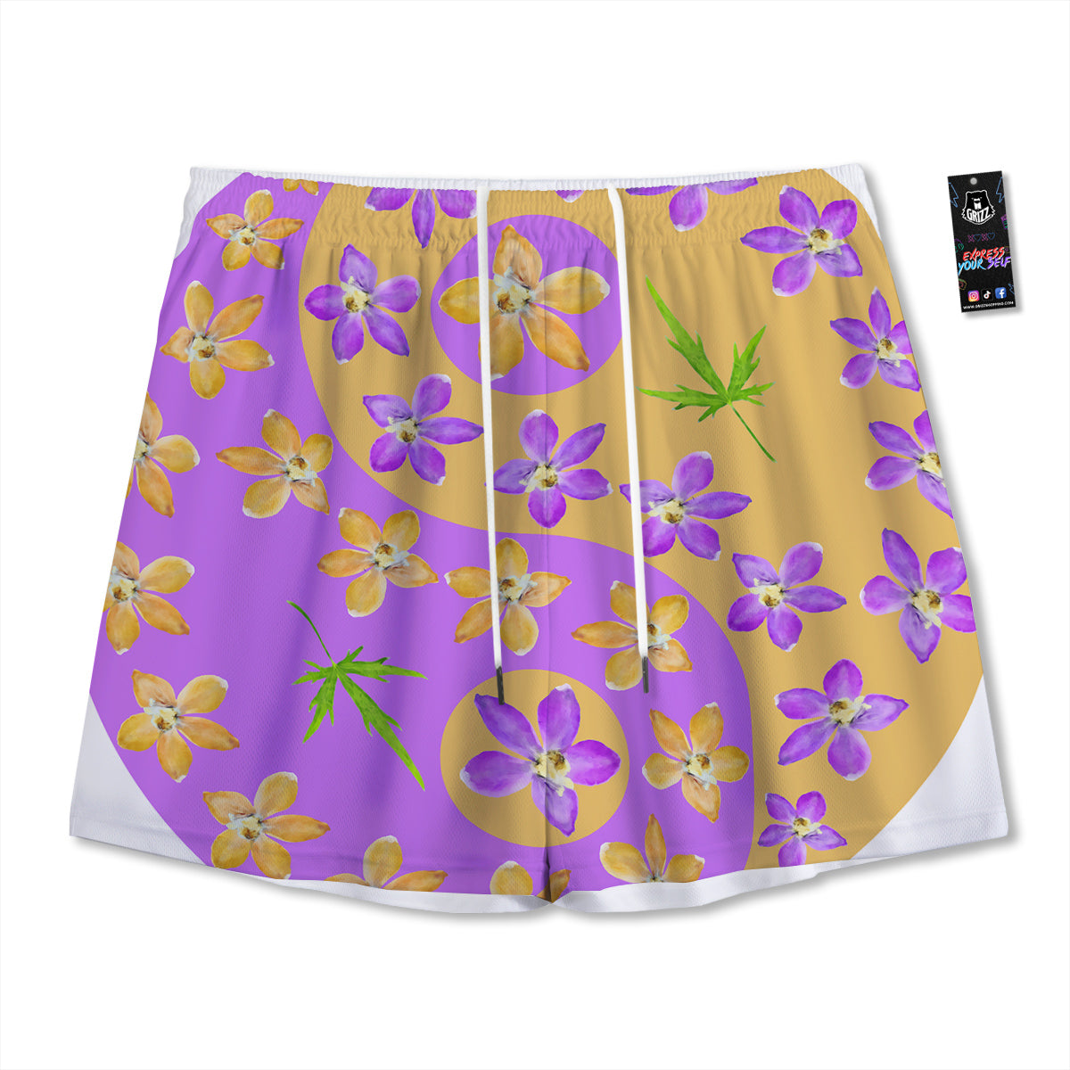 Yin Yang Colorful Flowers Print Mesh Shorts-grizzshop