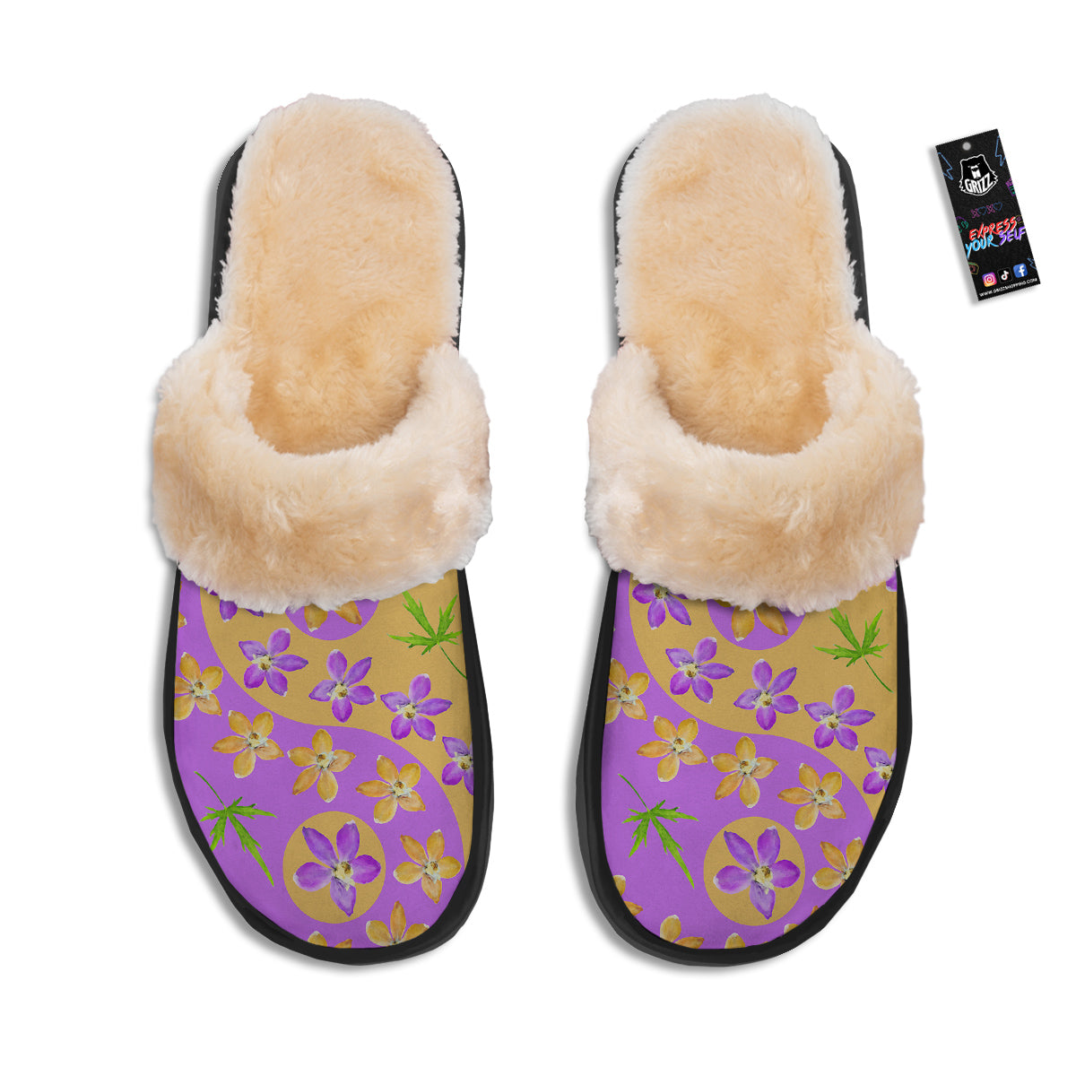 Yin Yang Colorful Flowers Print Slippers-grizzshop