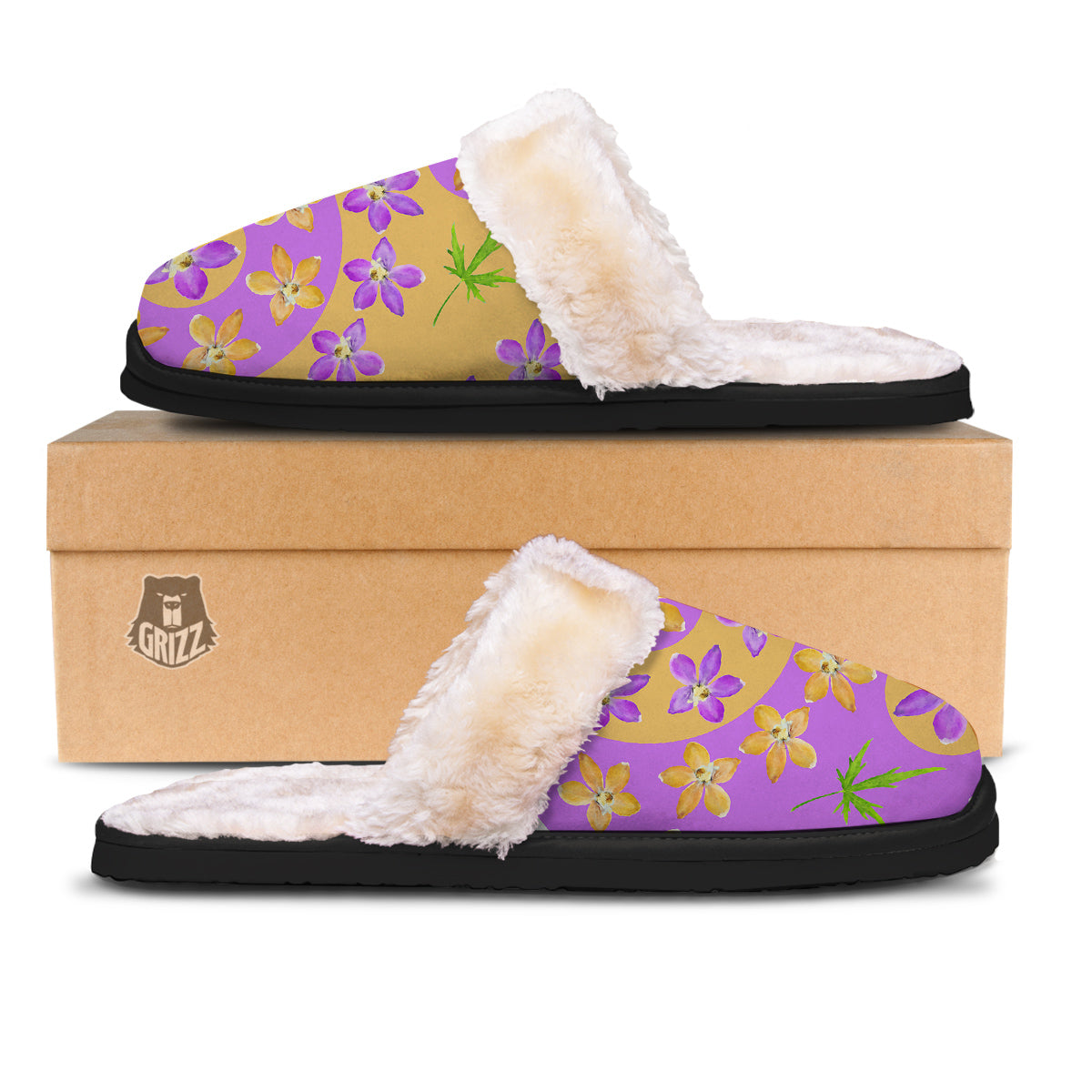 Yin Yang Colorful Flowers Print Slippers-grizzshop