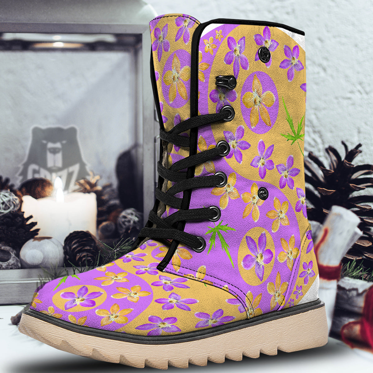 Yin Yang Colorful Flowers Print Snow Boots-grizzshop
