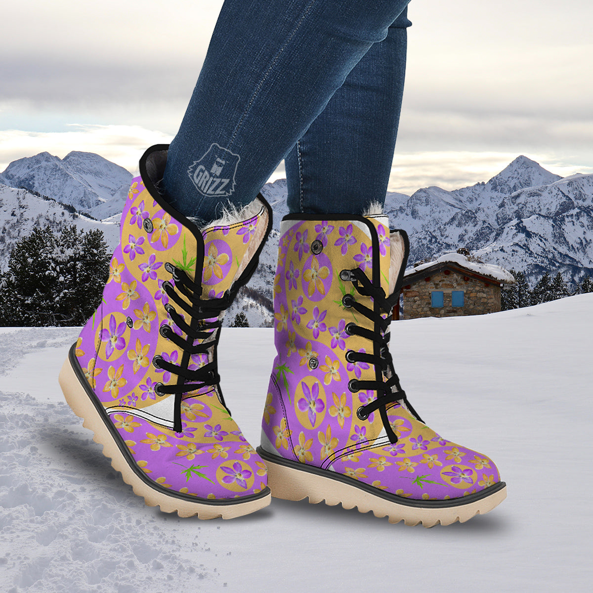 Yin Yang Colorful Flowers Print Snow Boots-grizzshop