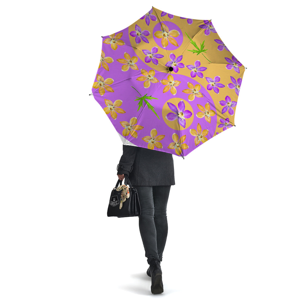 Yin Yang Colorful Flowers Print Umbrella-grizzshop