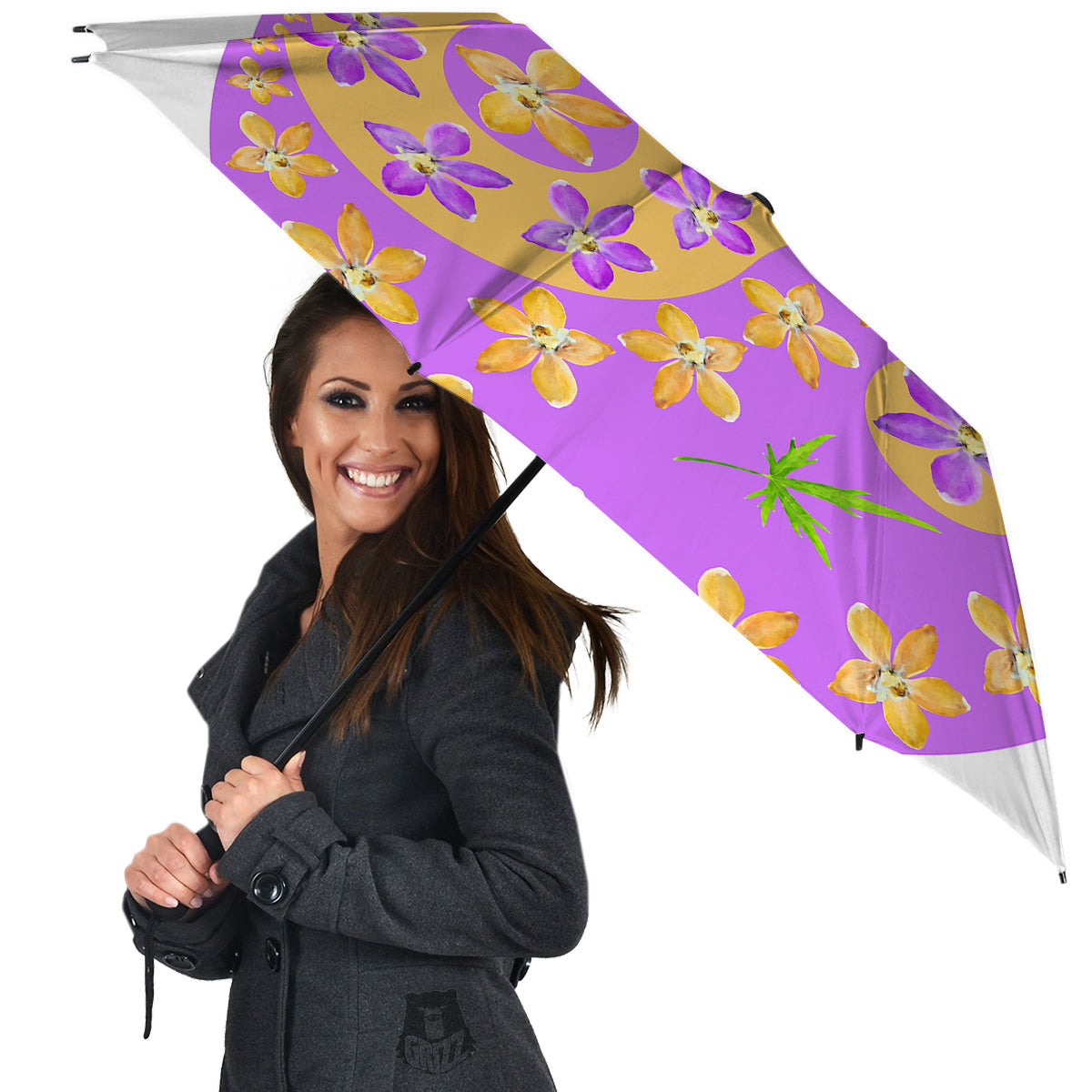 Yin Yang Colorful Flowers Print Umbrella-grizzshop
