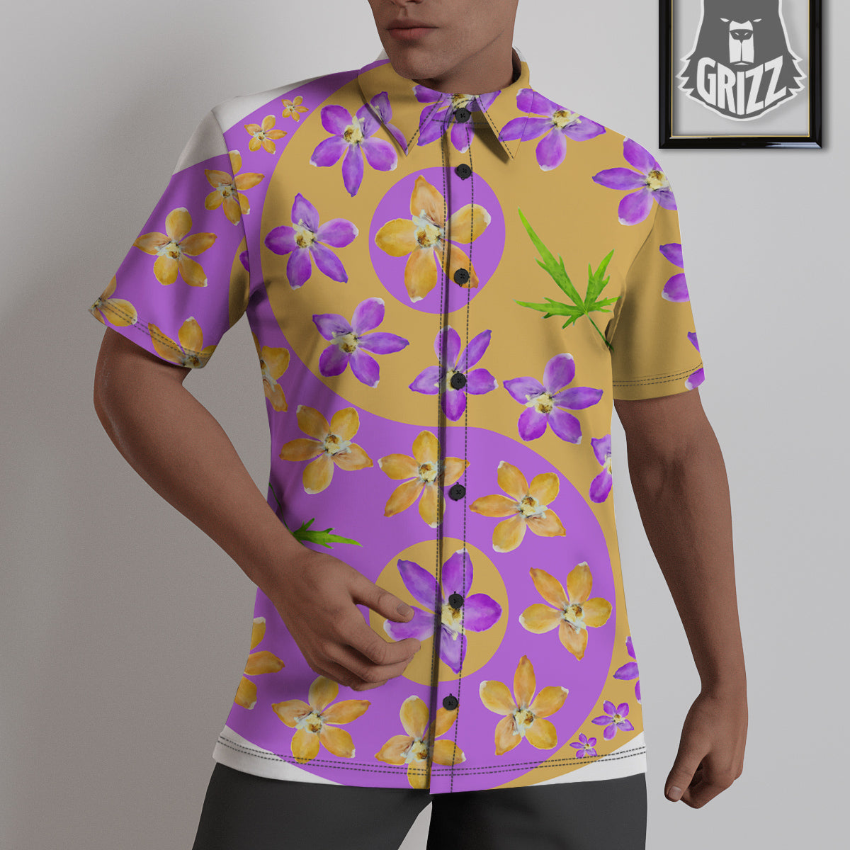 Yin Yang Colorful Flowers Print Untucked Shirts-grizzshop