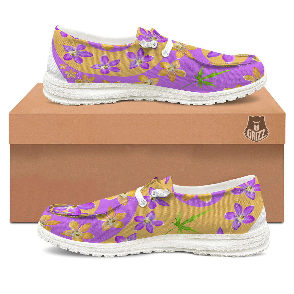 Yin Yang Colorful Flowers Print White Loafers-grizzshop