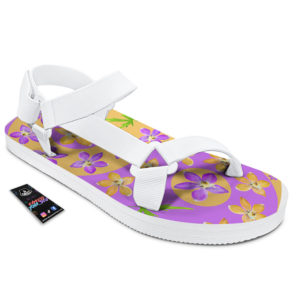 Yin Yang Colorful Flowers Print White Open Toe Sandals-grizzshop
