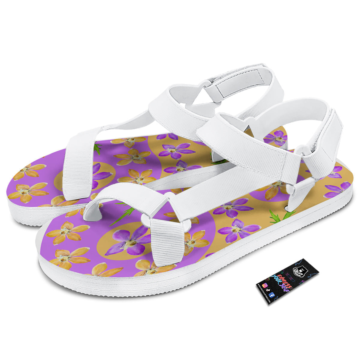 Yin Yang Colorful Flowers Print White Open Toe Sandals-grizzshop