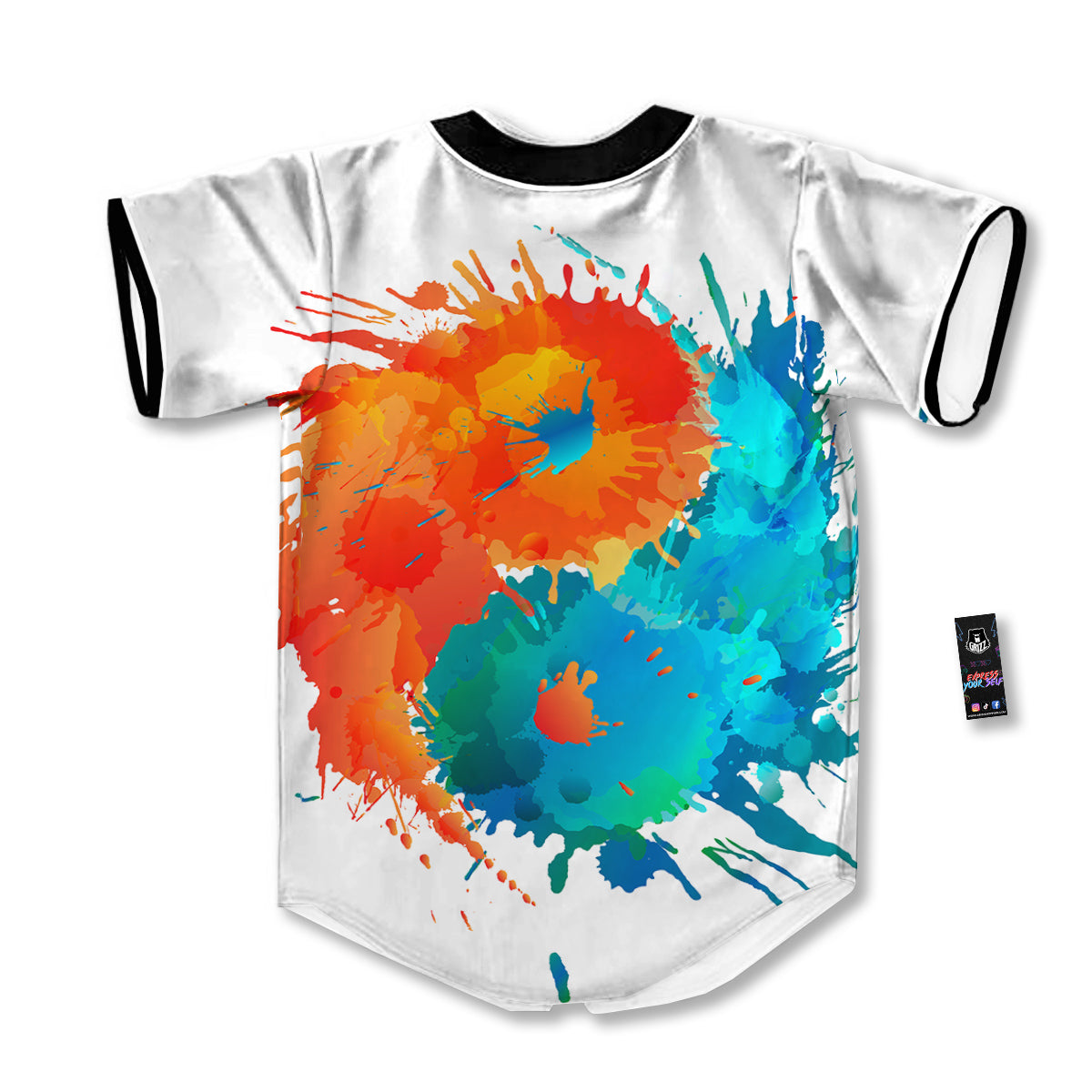 Yin Yang Colorful Splash Print Baseball Jersey-grizzshop