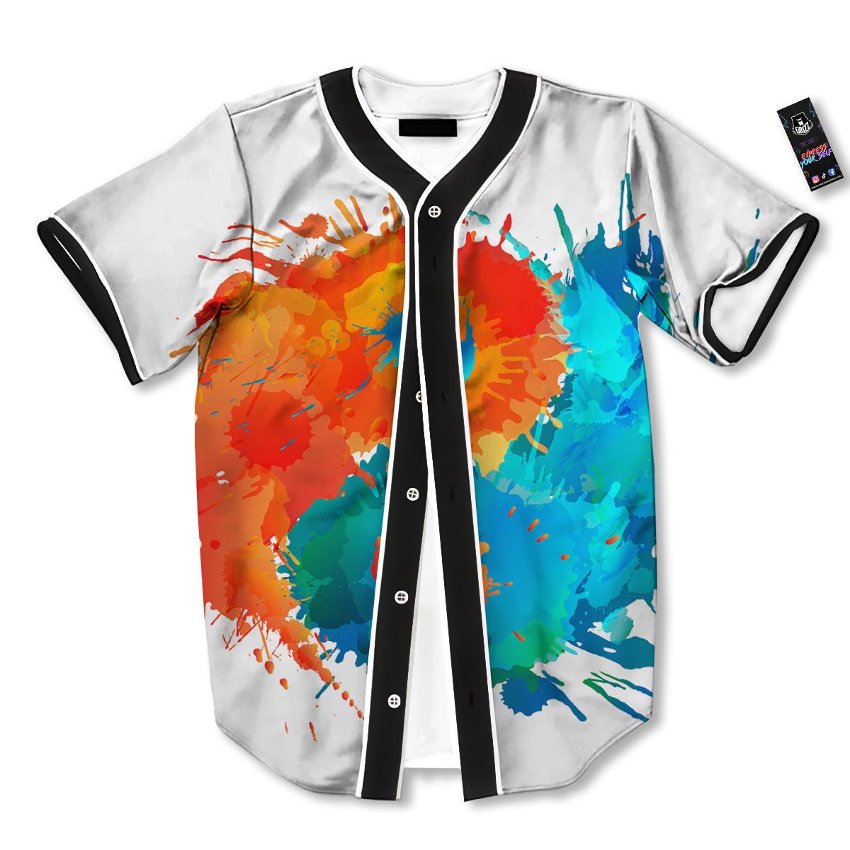 Yin Yang Colorful Splash Print Baseball Jersey-grizzshop