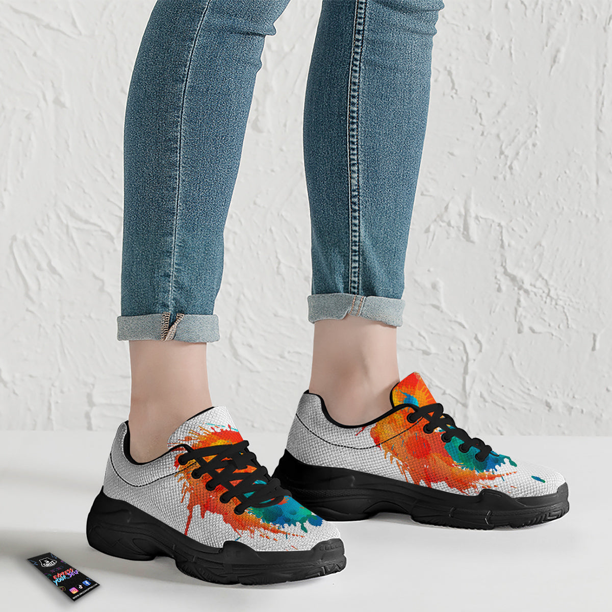 Yin Yang Colorful Splash Print Black Chunky Shoes-grizzshop