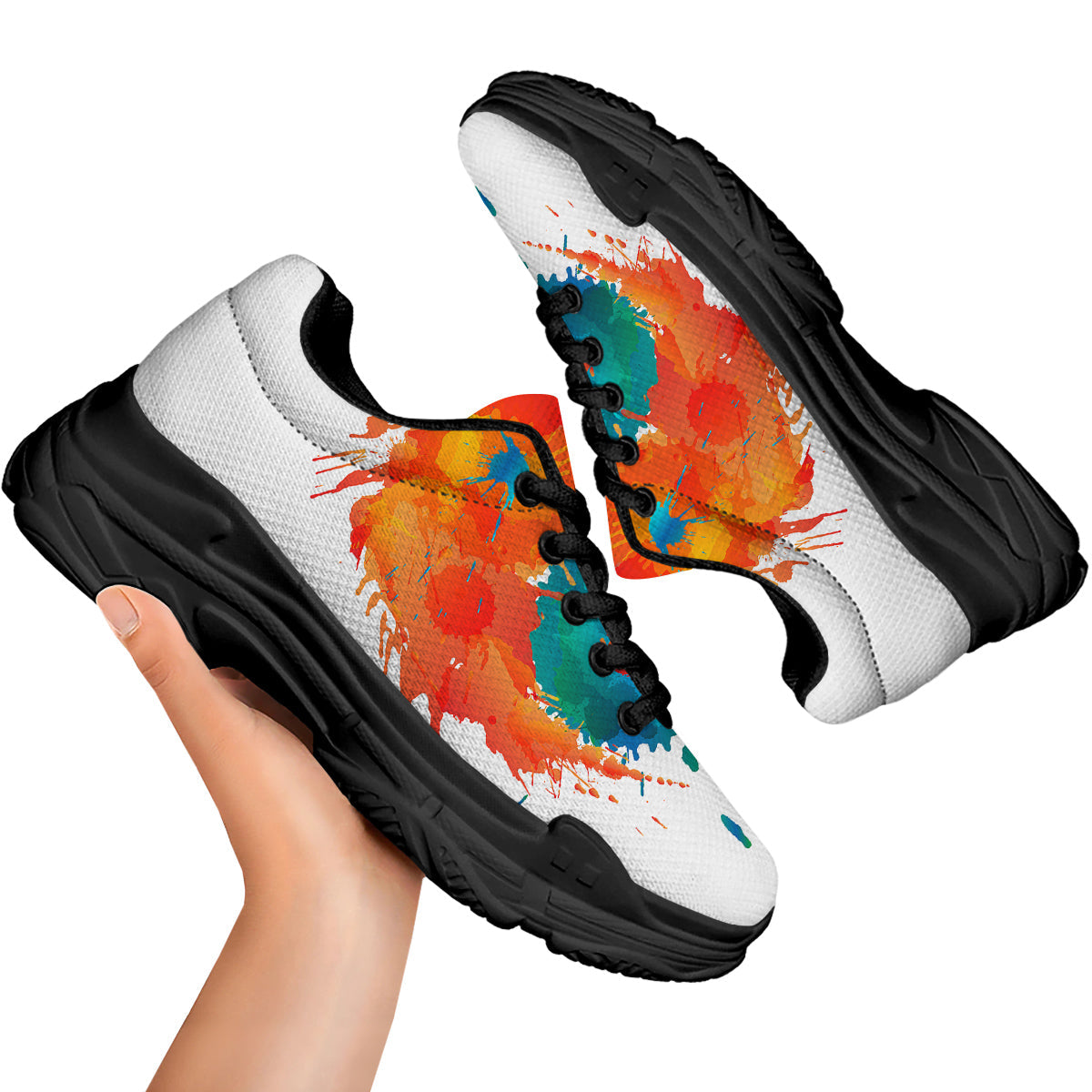 Yin Yang Colorful Splash Print Black Chunky Shoes-grizzshop