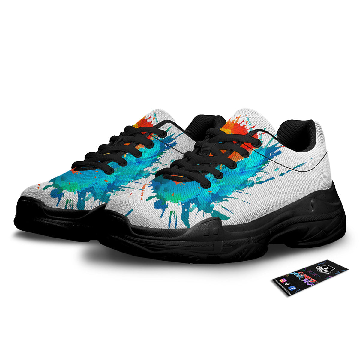 Yin Yang Colorful Splash Print Black Chunky Shoes-grizzshop