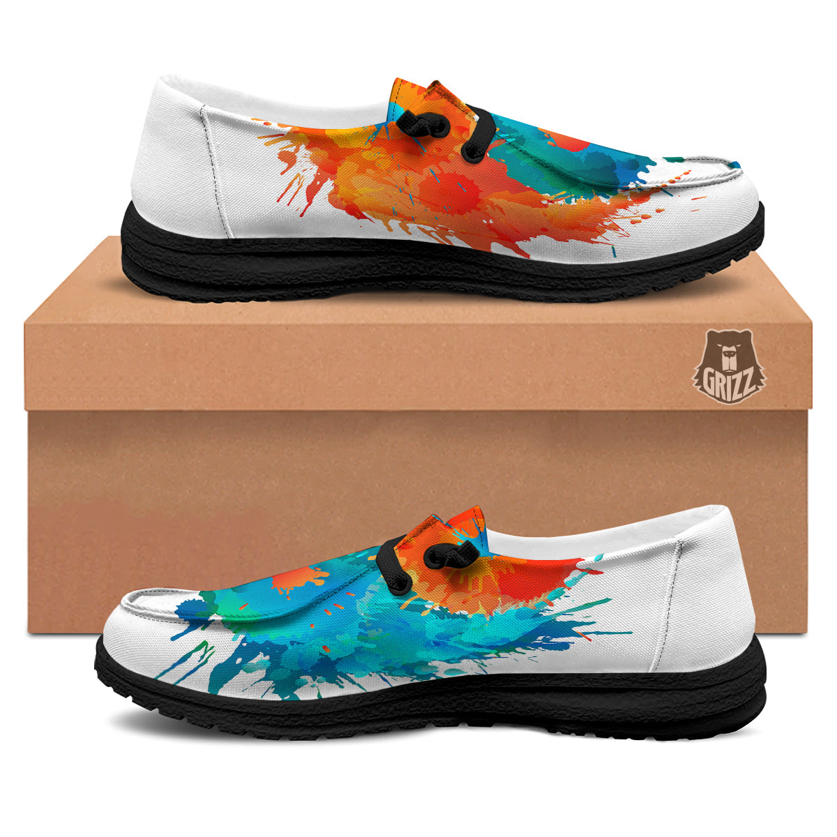 Yin Yang Colorful Splash Print Black Loafers-grizzshop