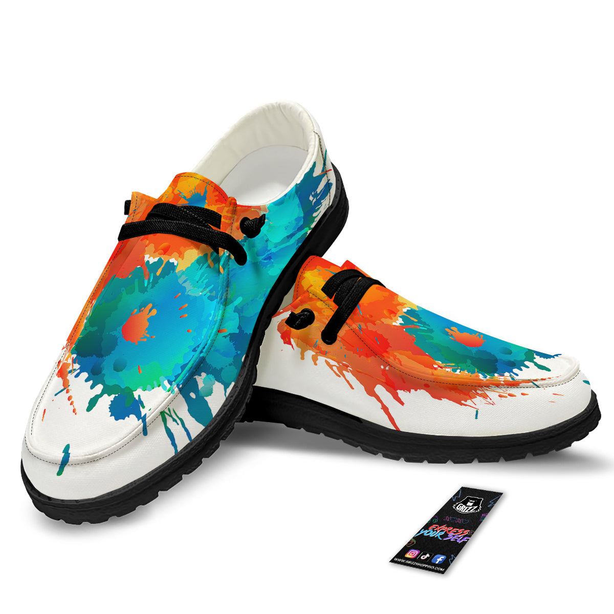 Yin Yang Colorful Splash Print Black Loafers-grizzshop
