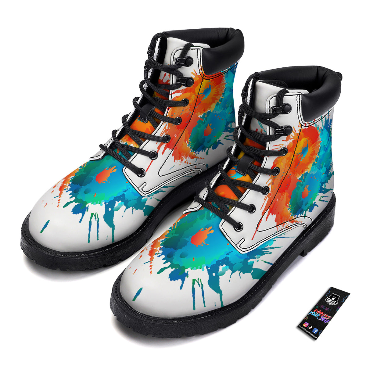 Yin Yang Colorful Splash Print Boots-grizzshop