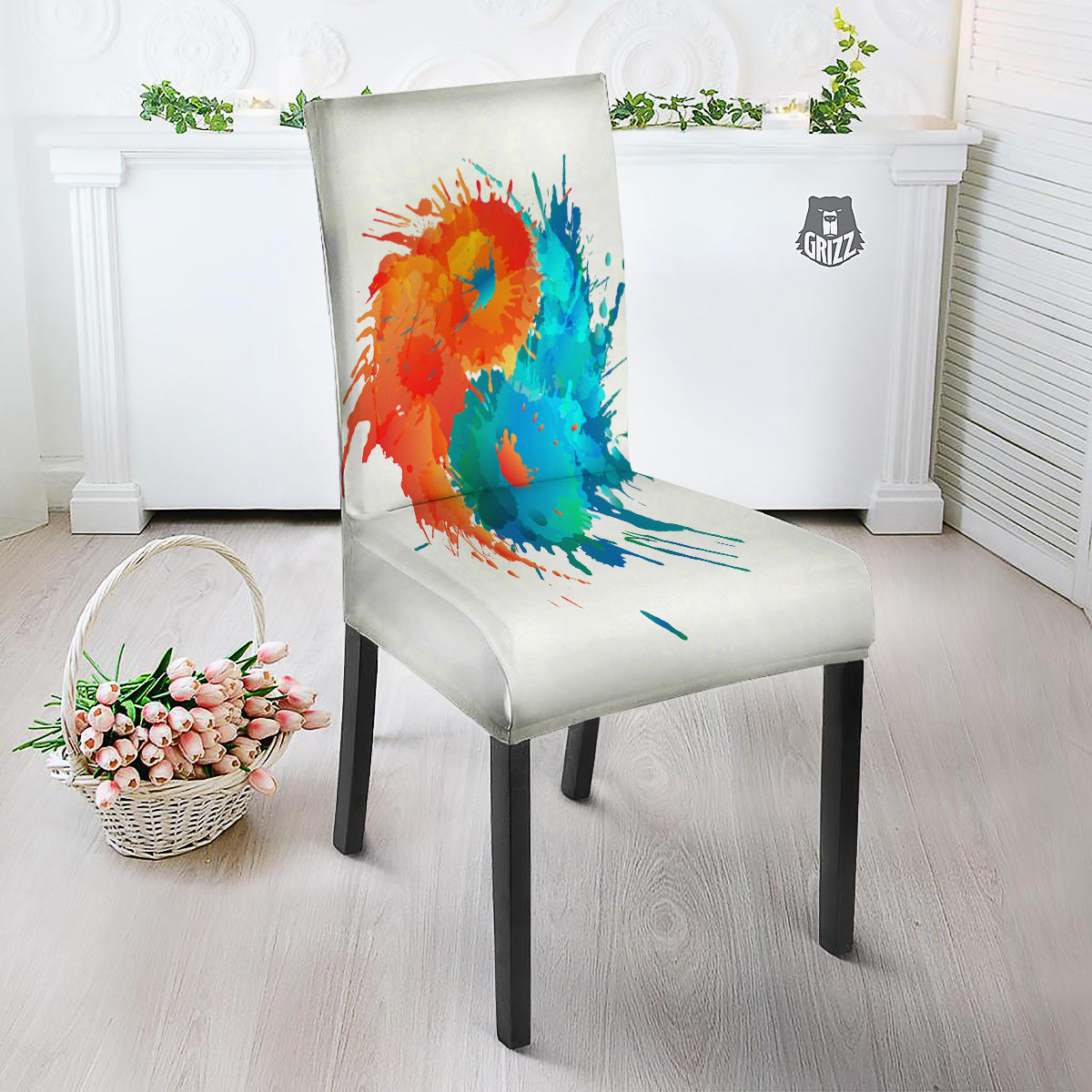 Yin Yang Colorful Splash Print Dining Chair Slipcover-grizzshop
