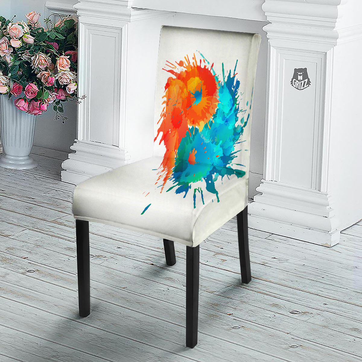 Yin Yang Colorful Splash Print Dining Chair Slipcover-grizzshop
