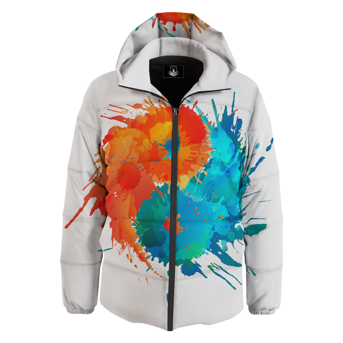 Yin Yang Colorful Splash Print Down Jacket-grizzshop