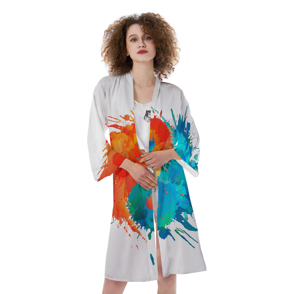 Yin Yang Colorful Splash Print Kimono-grizzshop