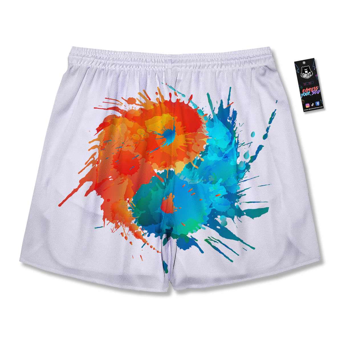 Yin Yang Colorful Splash Print Men's Running Shorts-grizzshop