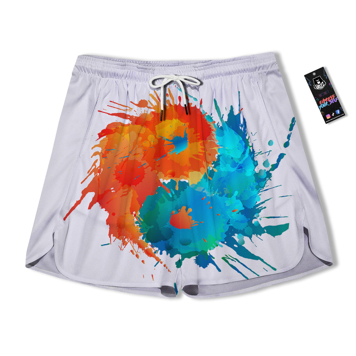 Yin Yang Colorful Splash Print Men's Running Shorts-grizzshop