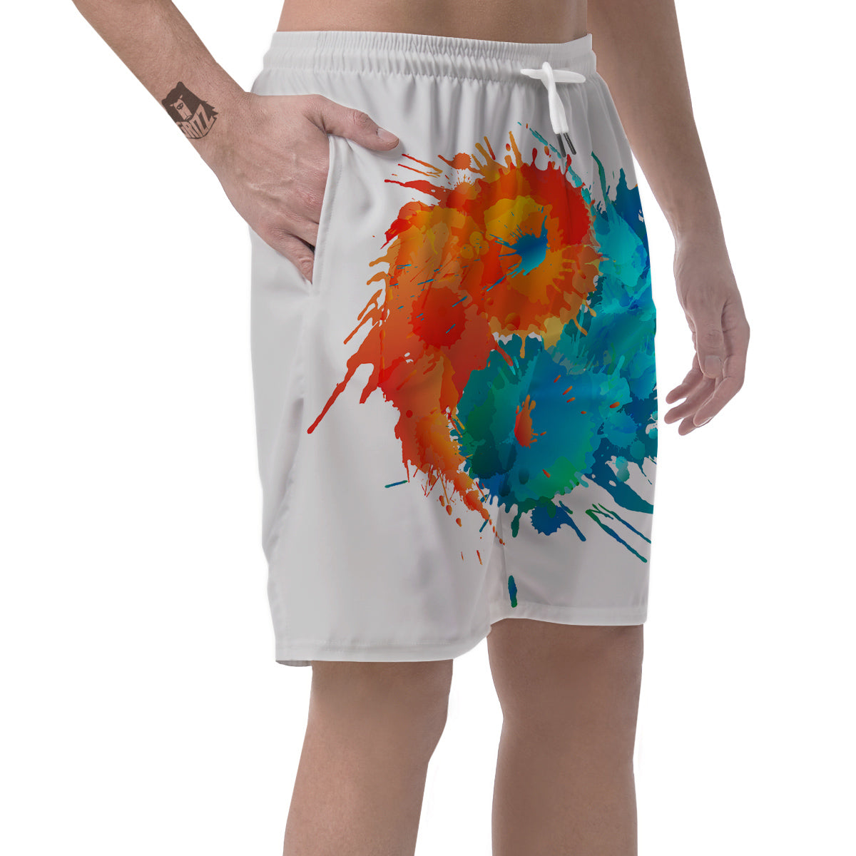 Yin Yang Colorful Splash Print Men's Shorts-grizzshop
