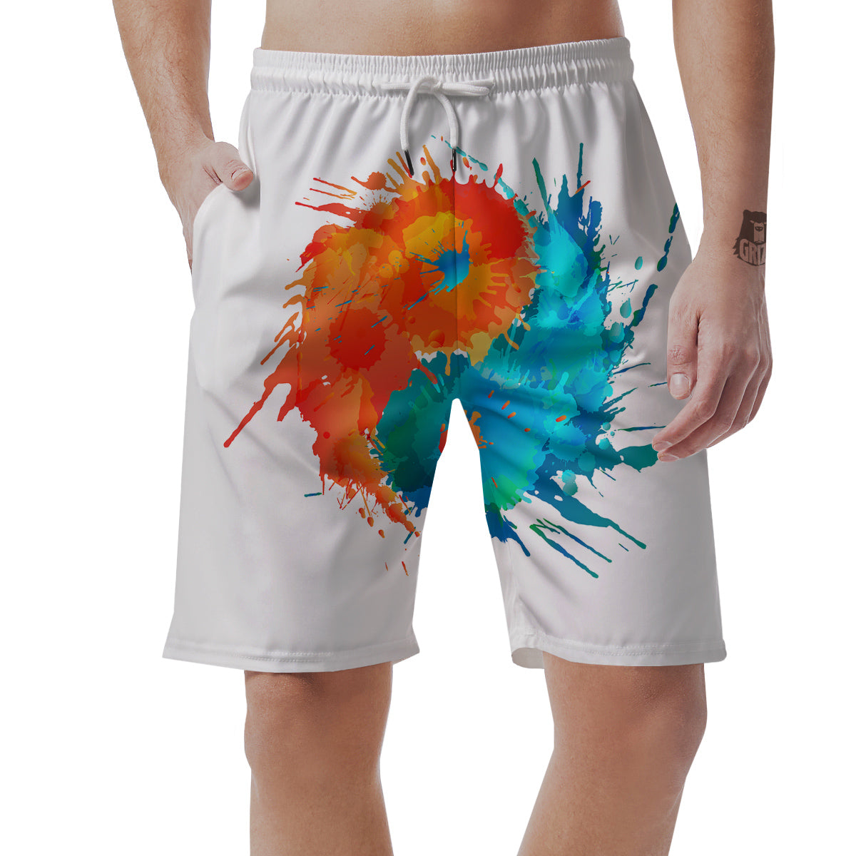 Yin Yang Colorful Splash Print Men's Shorts-grizzshop