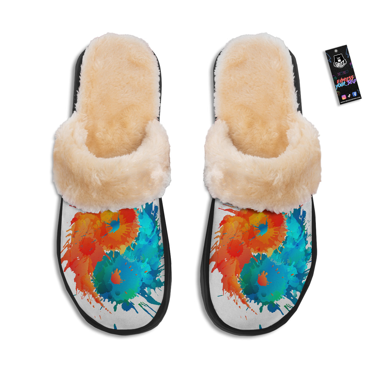 Yin Yang Colorful Splash Print Slippers-grizzshop