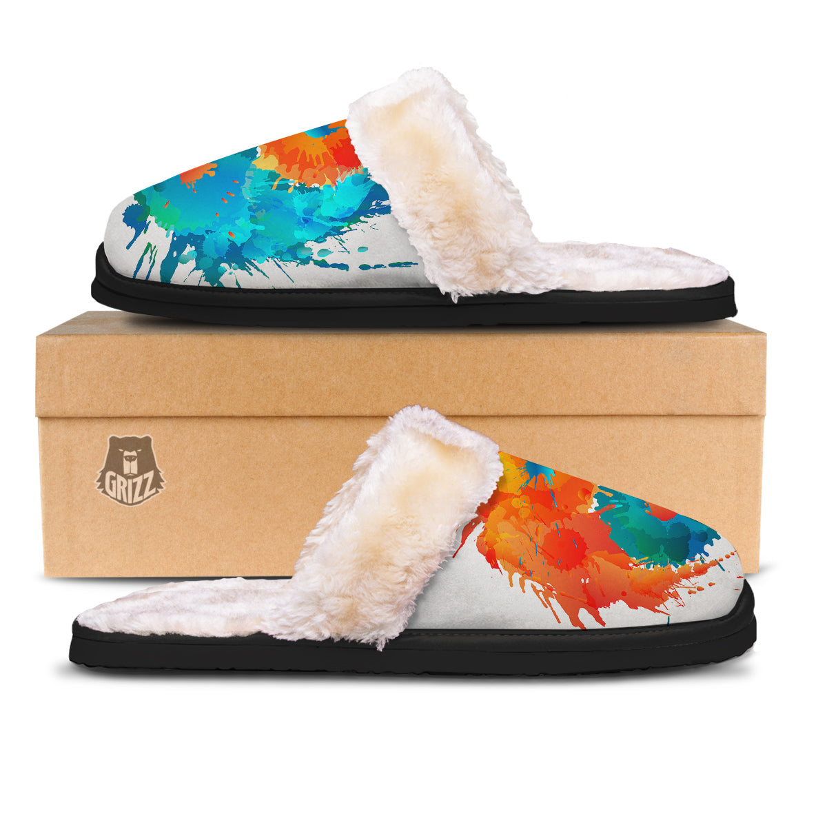 Yin Yang Colorful Splash Print Slippers-grizzshop