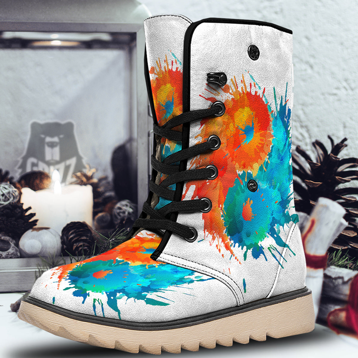 Yin Yang Colorful Splash Print Snow Boots-grizzshop