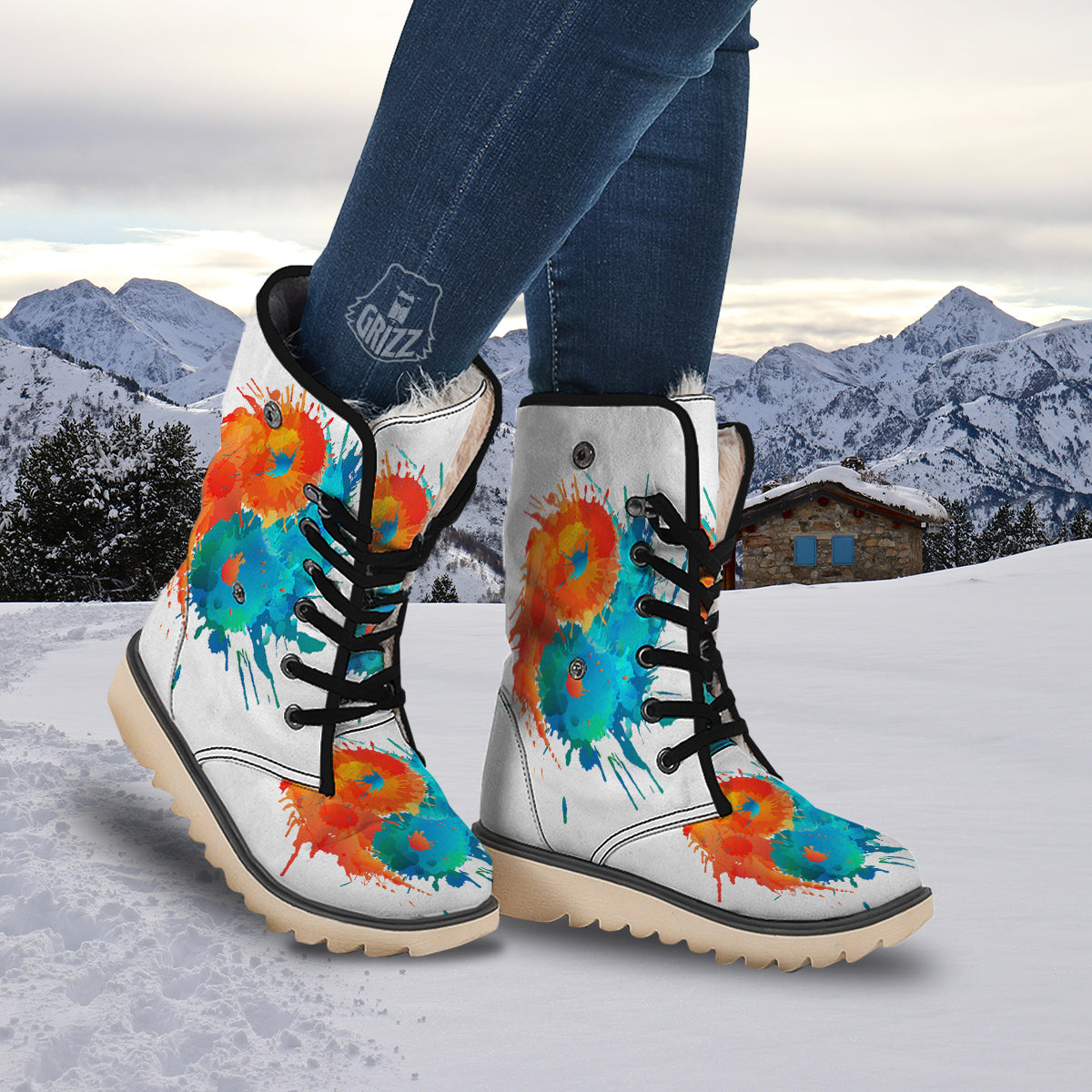 Yin Yang Colorful Splash Print Snow Boots-grizzshop