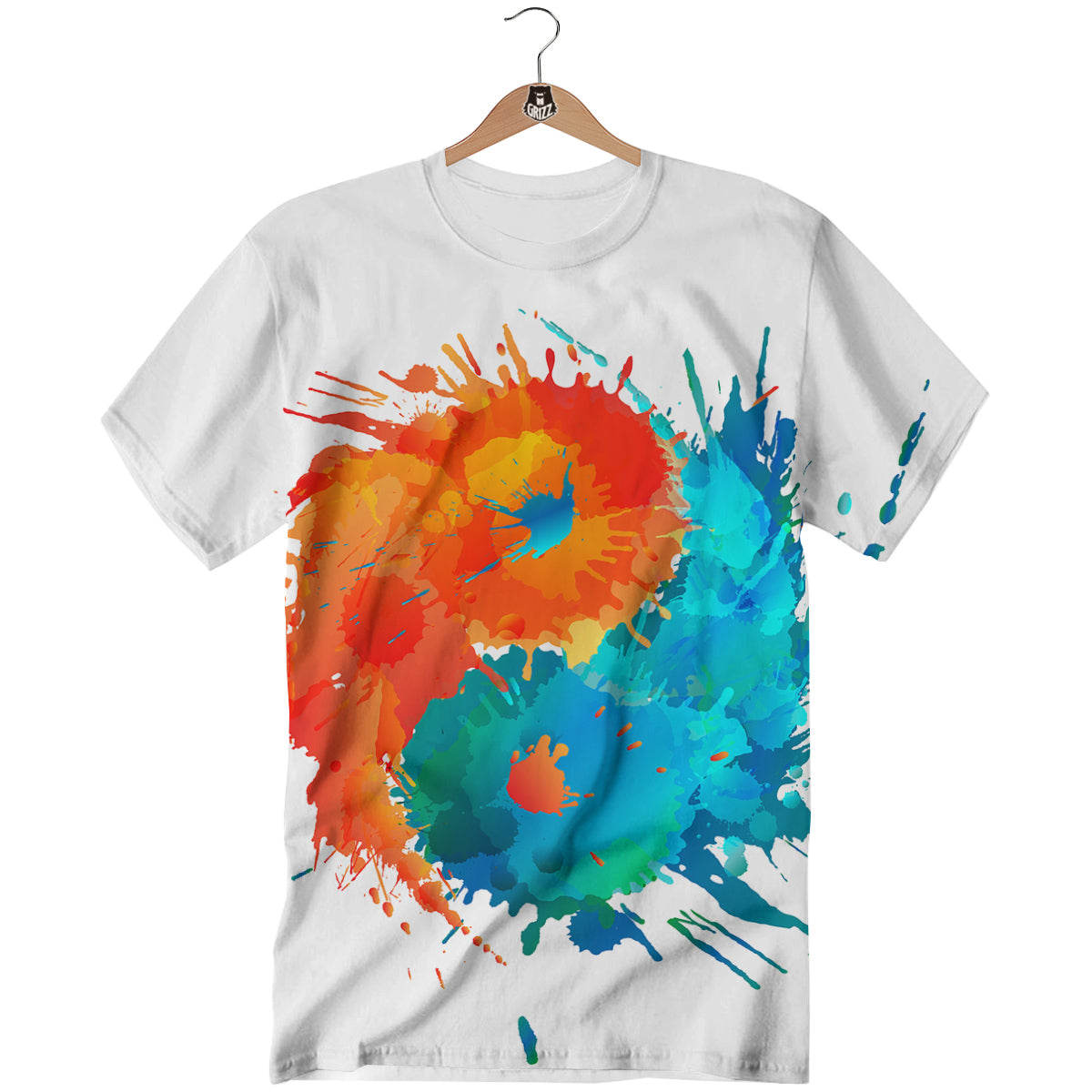 Yin Yang Colorful Splash Print T-Shirt-grizzshop