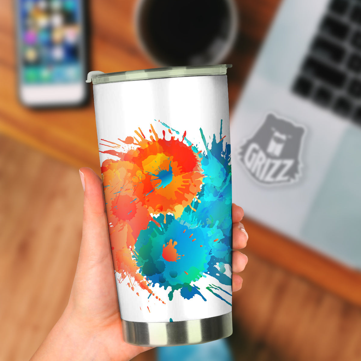 Yin Yang Colorful Splash Print Tumbler-grizzshop