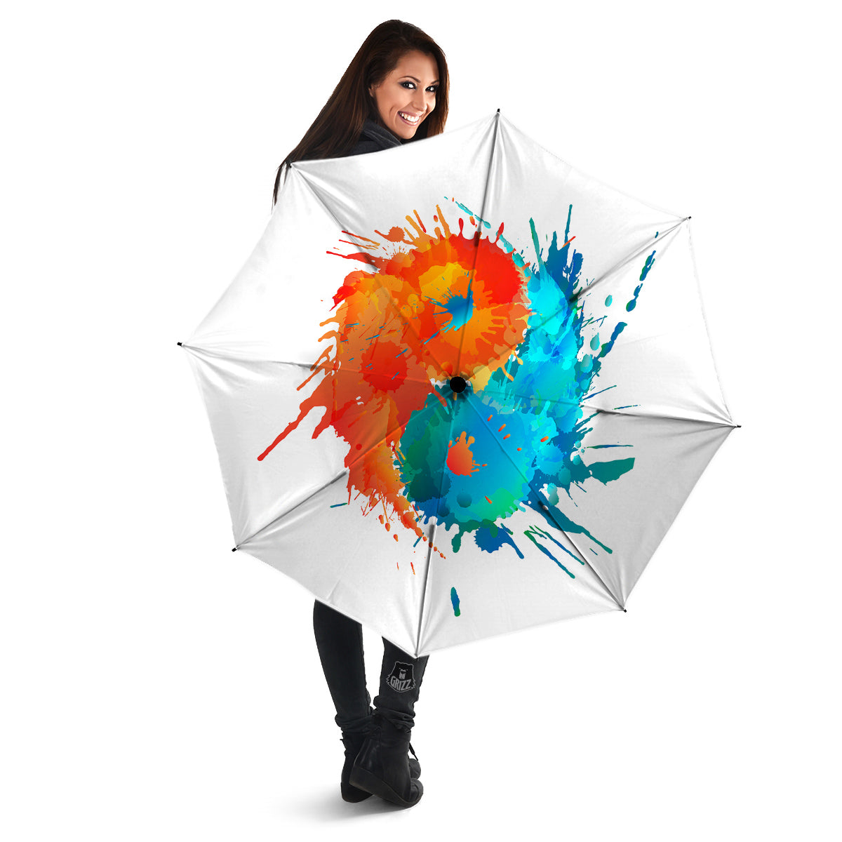 Yin Yang Colorful Splash Print Umbrella-grizzshop