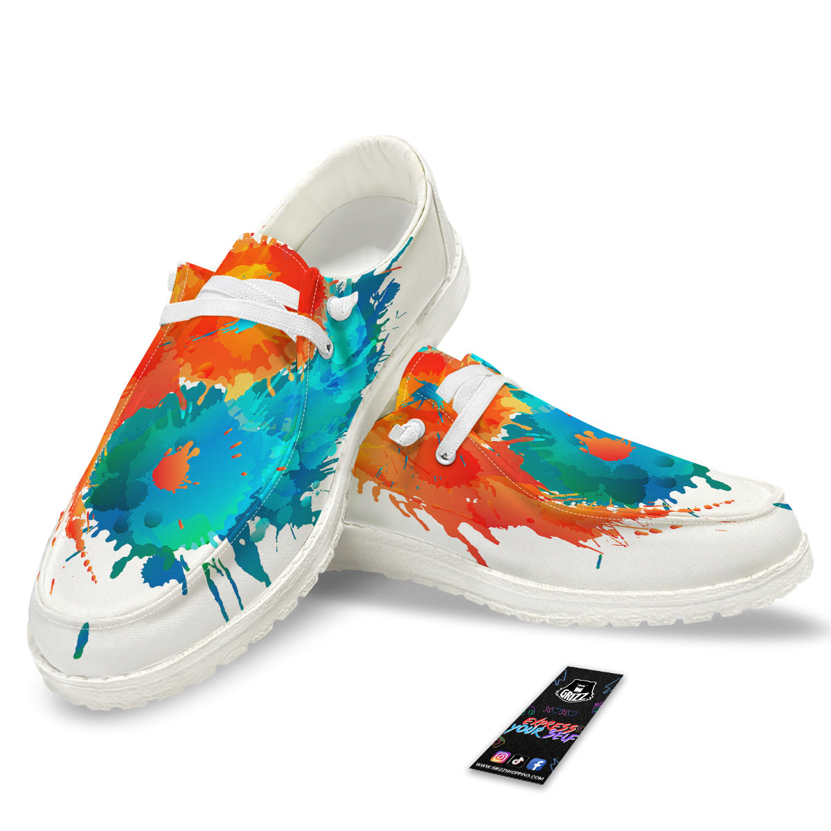 Yin Yang Colorful Splash Print White Loafers-grizzshop