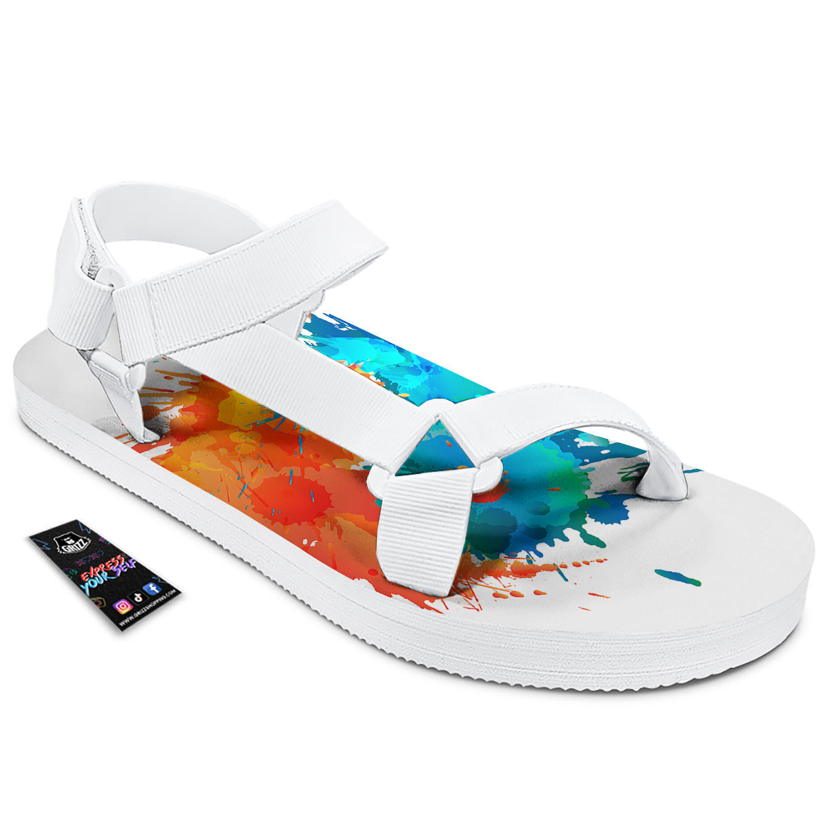 Yin Yang Colorful Splash Print White Open Toe Sandals-grizzshop