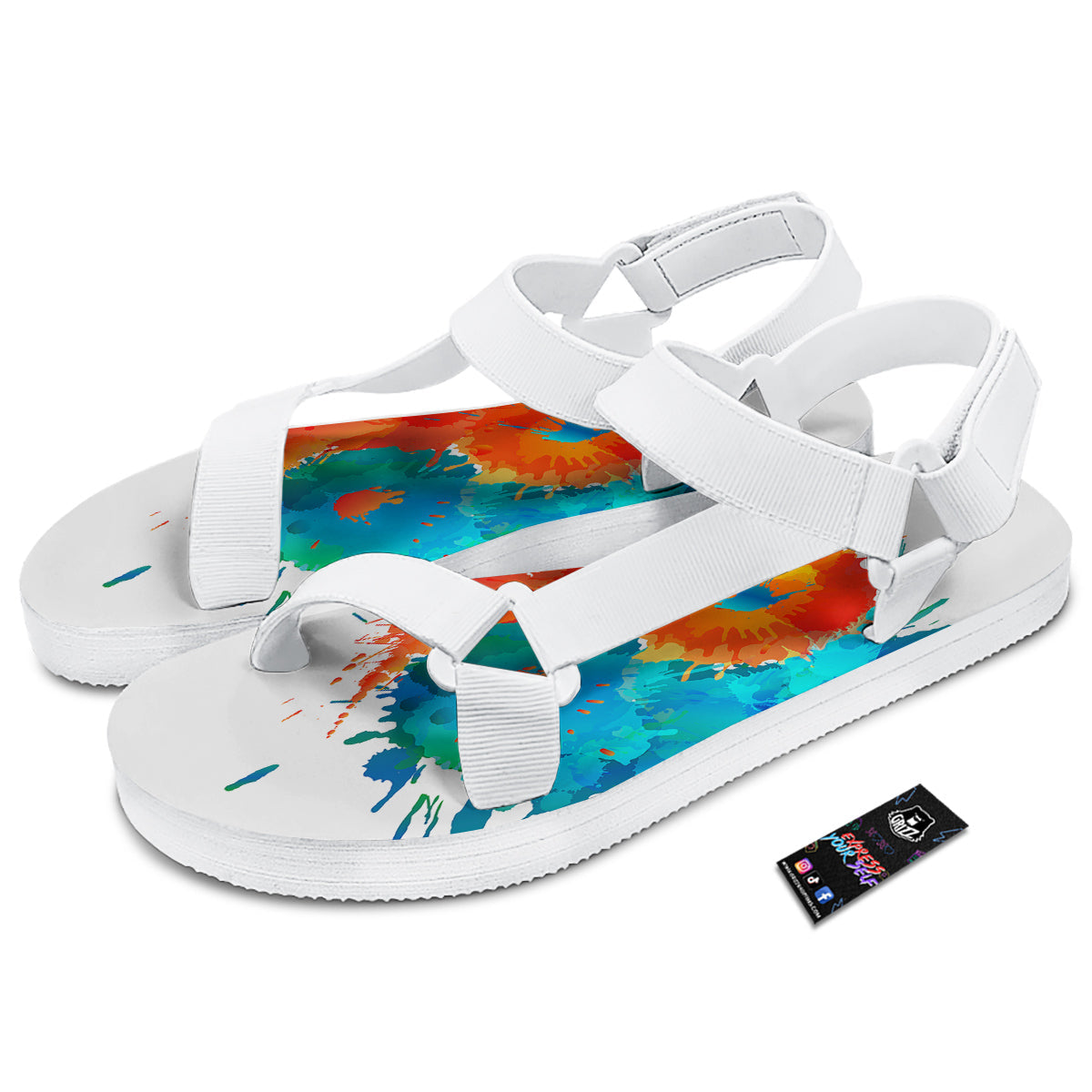 Yin Yang Colorful Splash Print White Open Toe Sandals-grizzshop