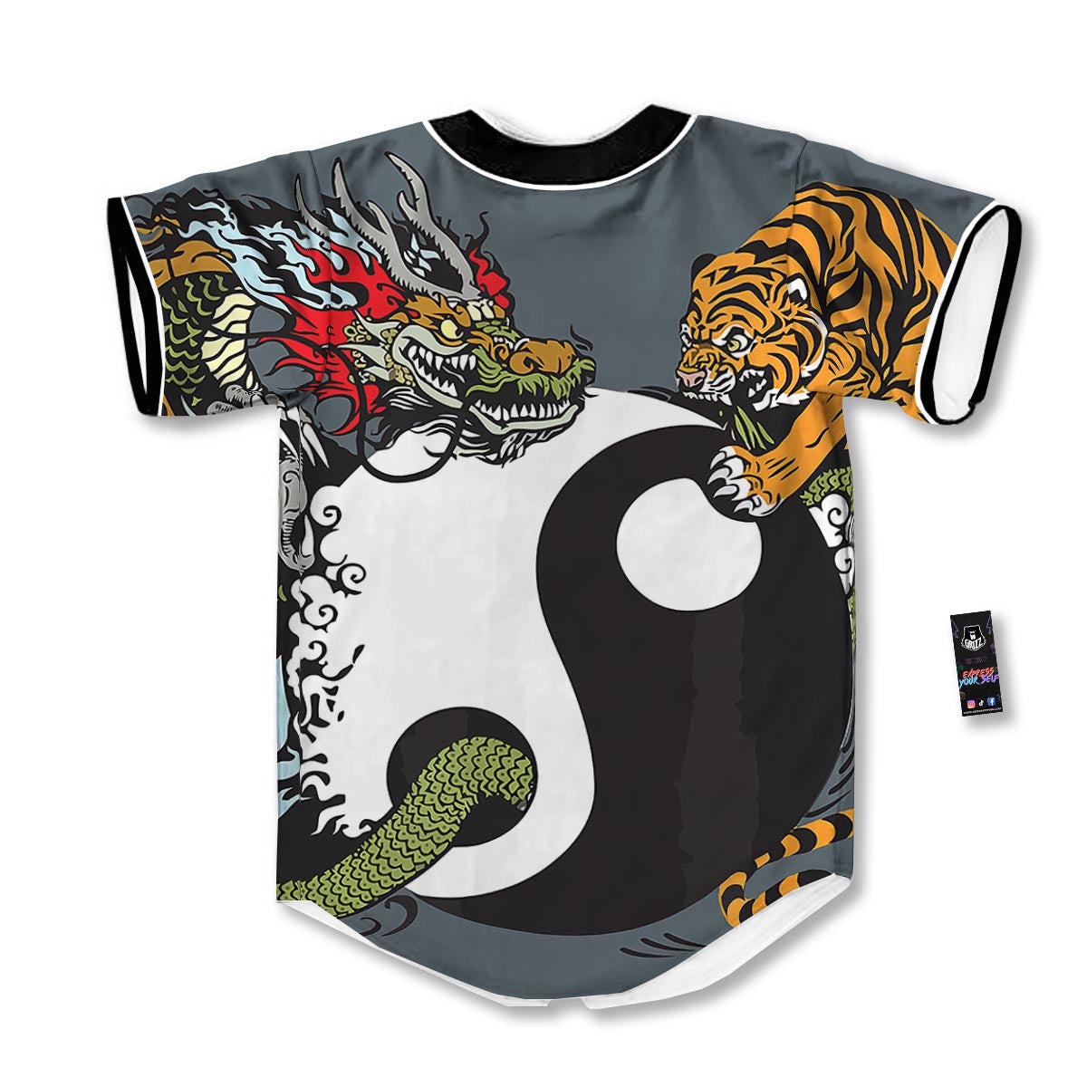 Yin Yang Dragon And Tiger Print Baseball Jersey-grizzshop