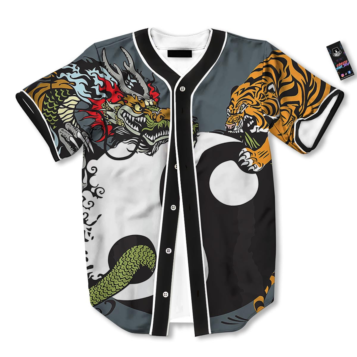 Yin Yang Dragon And Tiger Print Baseball Jersey-grizzshop