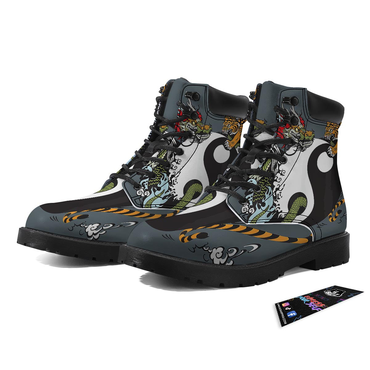Yin Yang Dragon And Tiger Print Boots-grizzshop